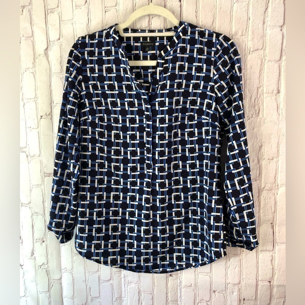 Talbots geometric print popover blouse XS